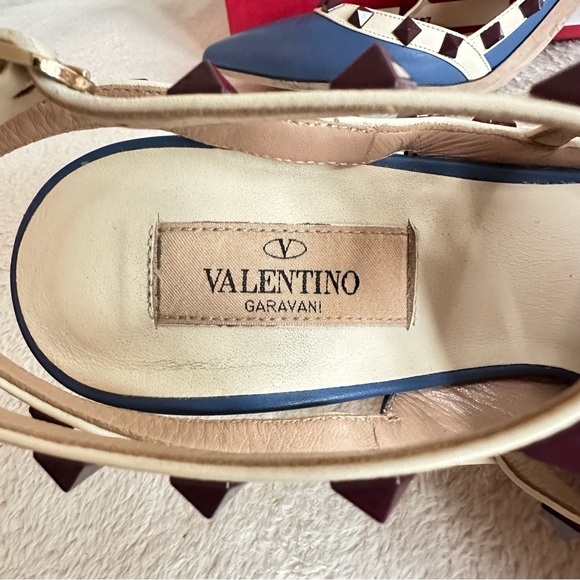 Valentino Garavani Rockstud Ankle Strap Pump in Blue and Burgundy Size 39.5 EU - Picture 10 of 16
